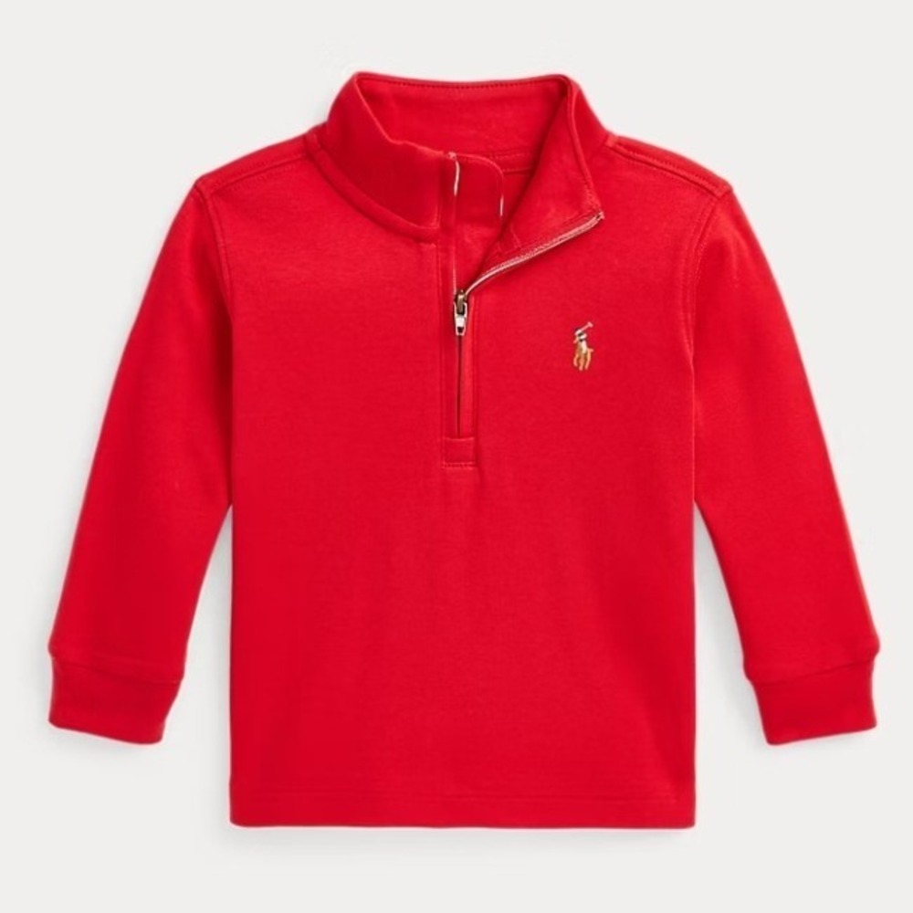 Ralph Lauren 12M Cotton Interlock Quarter-Zip Pullover Red Long Sleeve Shirt